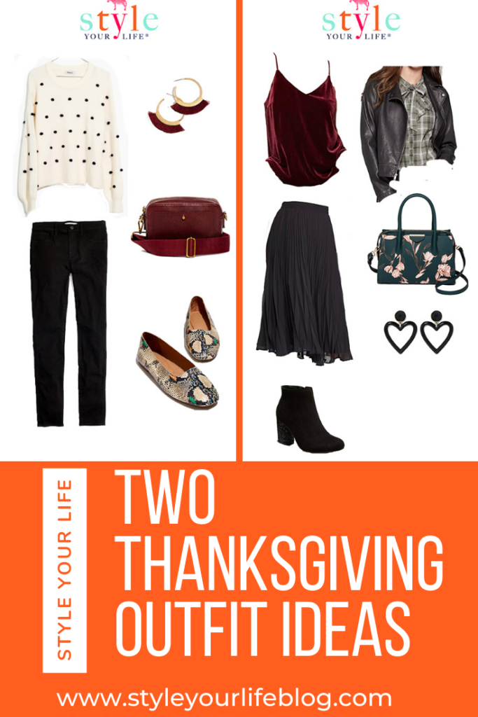 I am sharing two Thanksgiving outfit suggestions to keep your holiday stylish and comfortable! One outfit is cozy and casual, the other is dressier for a fancy event. 